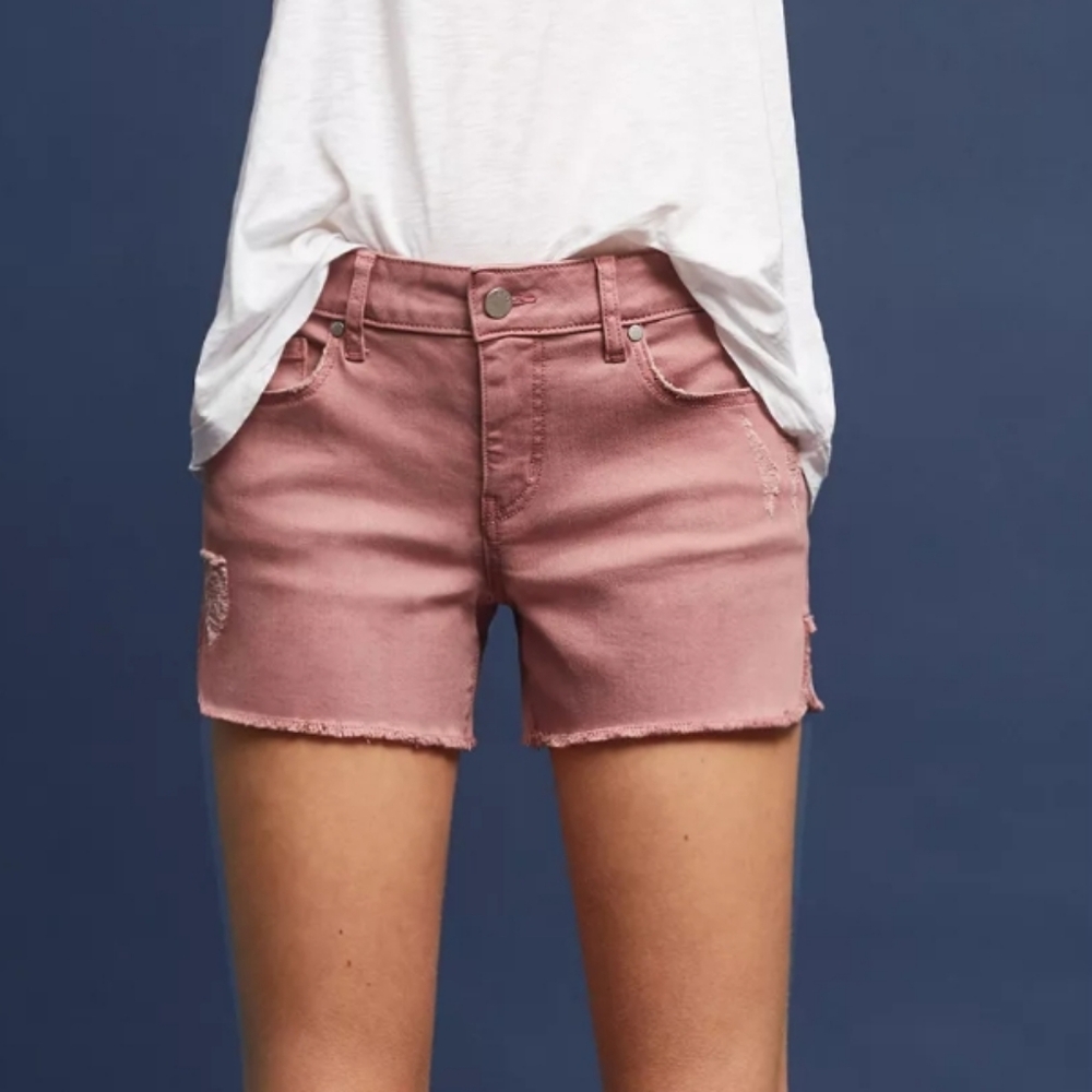 LEVEL 99 Adelynn Side Slit Tulip Red Distressed Denim Short - Picture 10 of 12